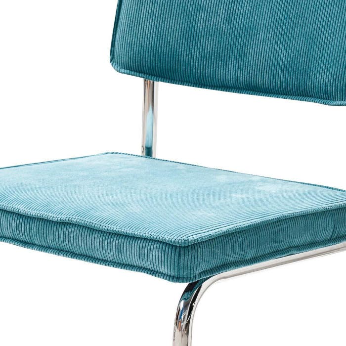 Anne ribstof eetkamerstoel turquoise - vintage stoel - ribstoel - buisstoel