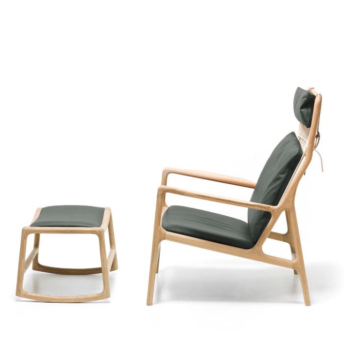 Dedo footstool - whitewash voetenbank met dakar leather grey  - leren - fauteuil - laag - design - binnen - dakar leather