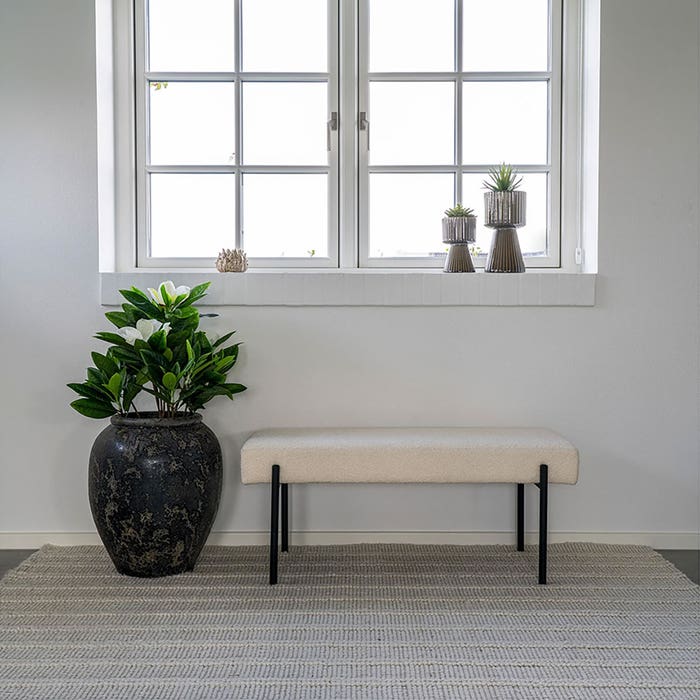 Marianna bouclé bankje gebroken wit - 100 x 42,5 cm - eetkamerbank - eettafel - klein - eethoek - aan tafel - hal - stof - creme - eetkamer - decoratief - gang - smal - binnen - slaapkamer
