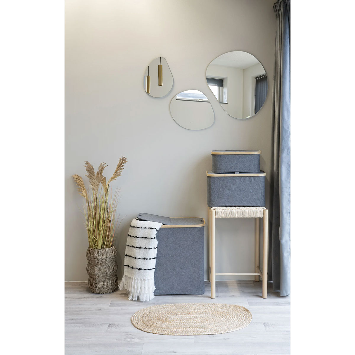 Wendy stoffen wasmand donkergrijs - 54 x 33 cm - waszak - textiel - grijs - bamboe