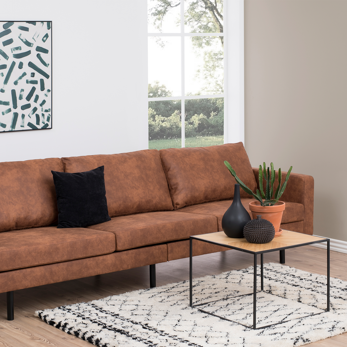 Sil houten salontafel naturel - 60 x 60 cm - koffietafel - bijzettafel - bruin - zwart - metaal