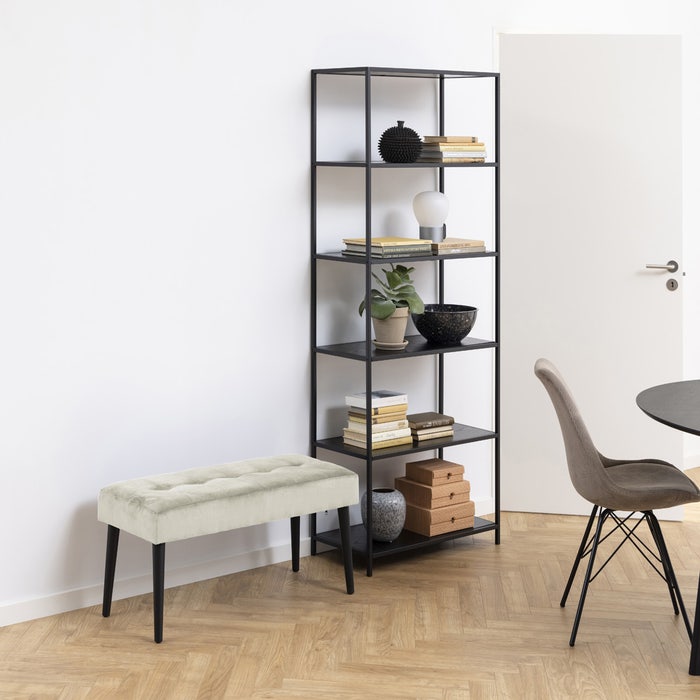 Vic houten staande boekenkast zwart - 77 x 185 cm - industrieel - open kast - wandkast