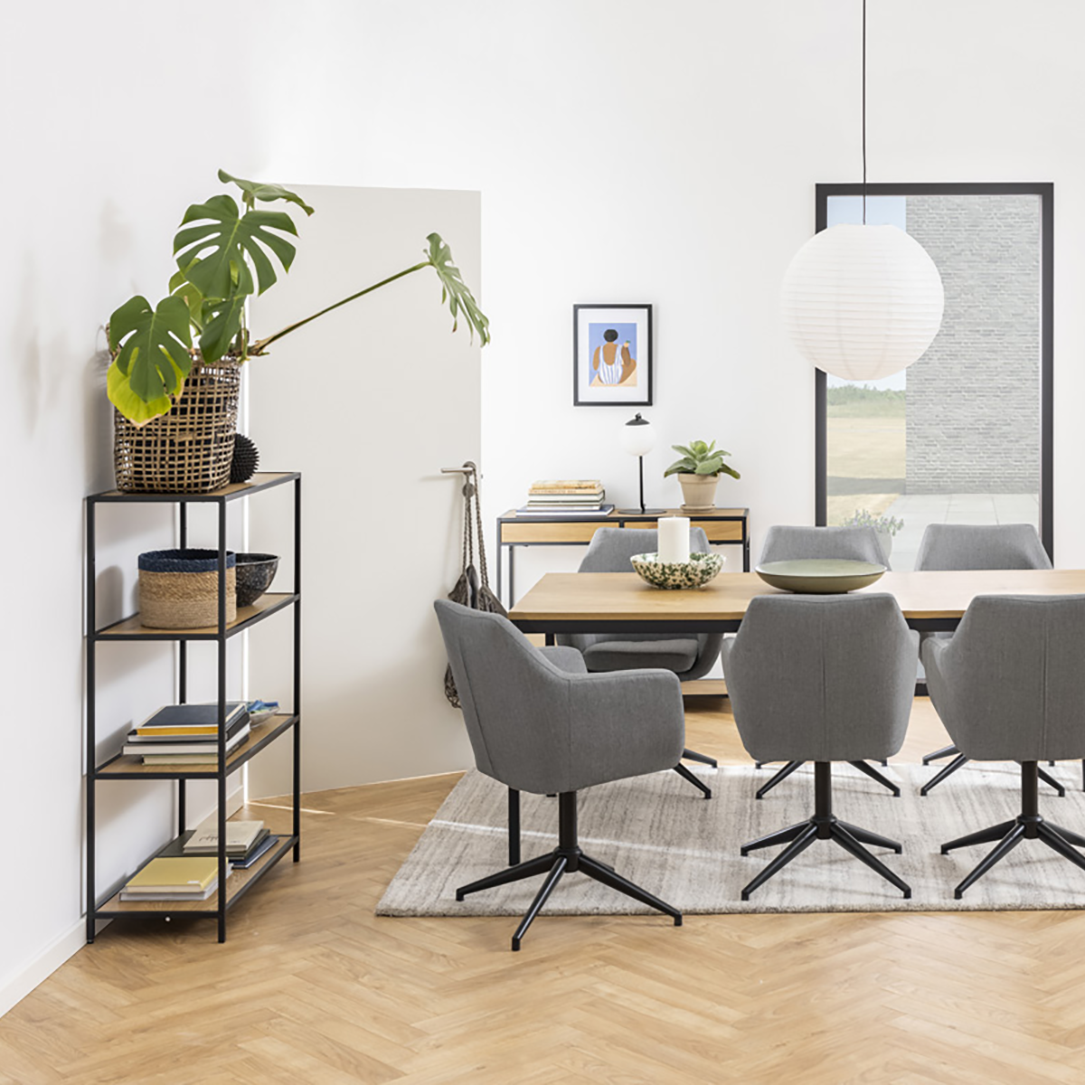 Vic houten staande boekenkast naturel - 77 x 114 cm - wandkast - boekenkast - industrieel - woonkamer - met planken