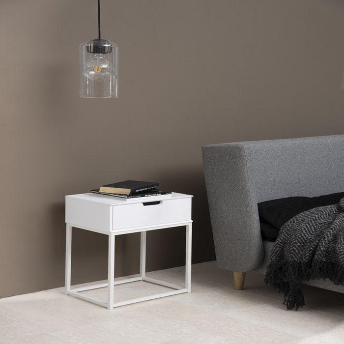 Teun houten nachtkastje wit - met lade -  - metaal - modern - scandinavisch - tafeltje