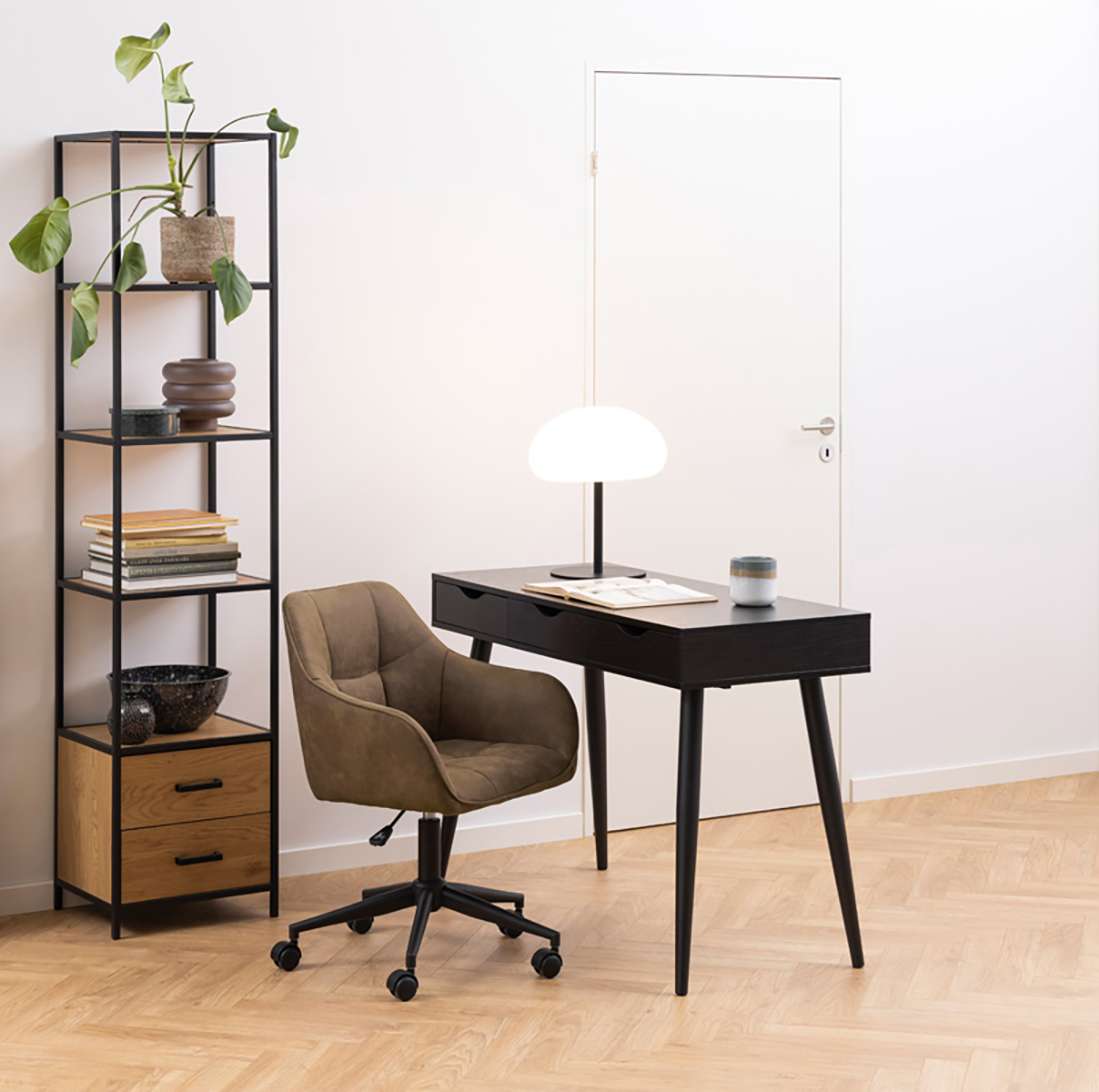 Keet houten bureau zwart - met 3 lades - 110 x 50 cm - buro - desk