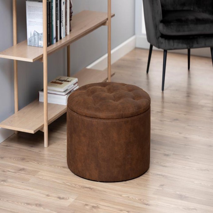 Elin poef kunstleer camel - Ø 60 cm - rond - hocker - voetenbank