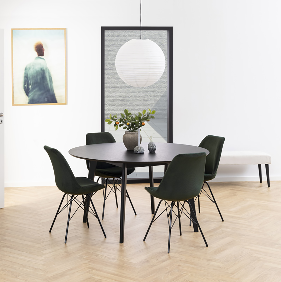 Pien ribstof eetkamerstoel donkergroen - kuipstoel