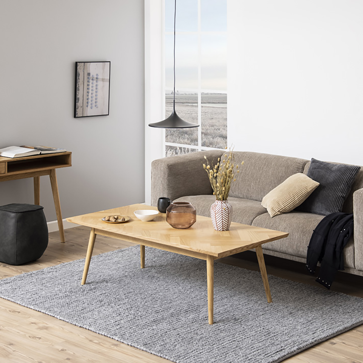 Senn houten salontafel naturel visgraat - 140 x 70 cm - koffietafel - bruine - scandinavisch - laag - woonkamer