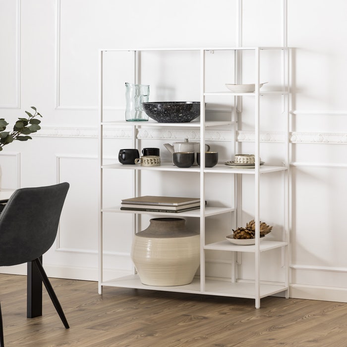 Roy metalen boekenkast wit - 79 x 165 cm - industrieel - scandinavisch - open - opbergkast