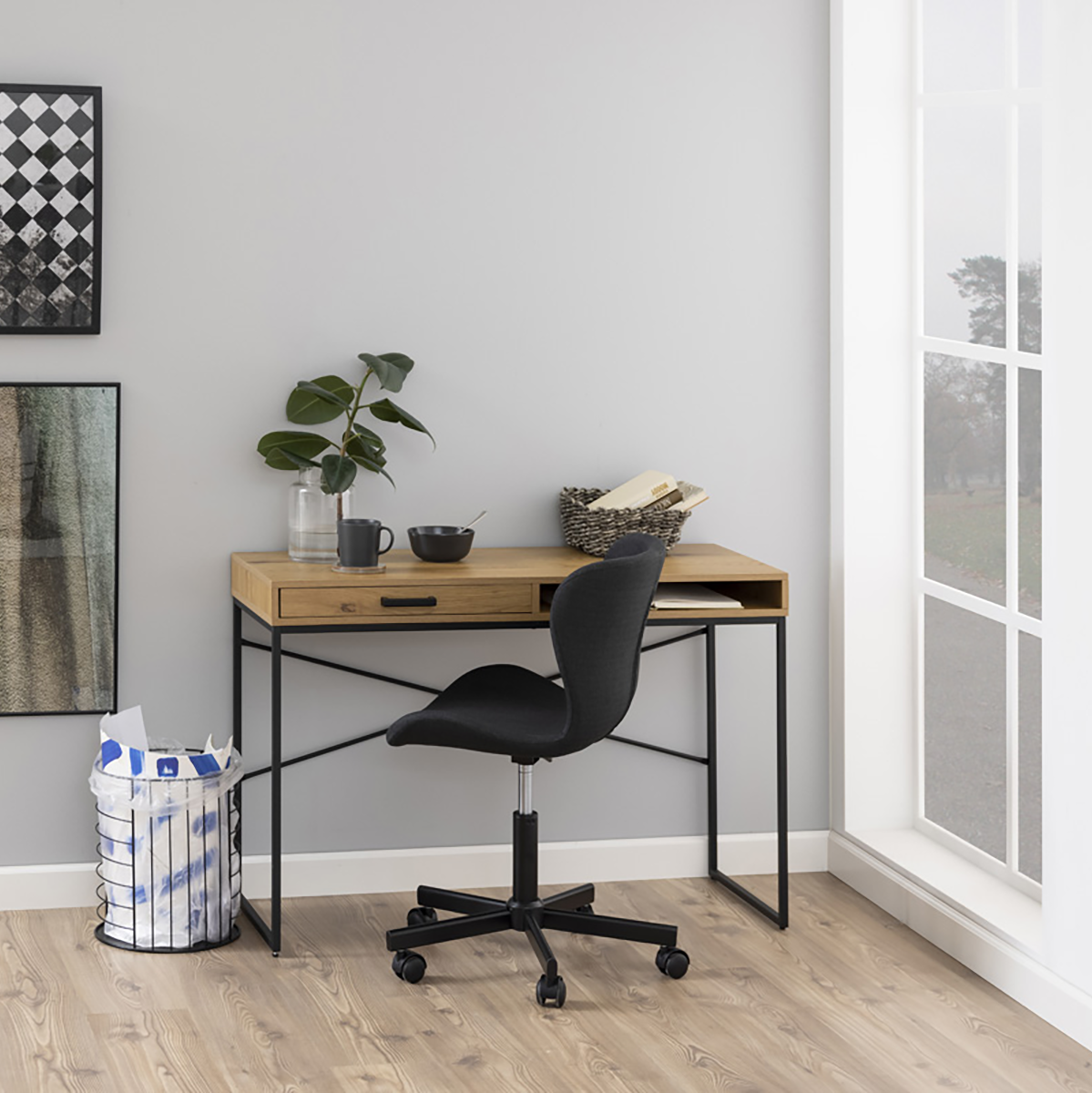 Vic houten bureau naturel - met opbergvak - 110 x 45 cm - industriele - buro - desk