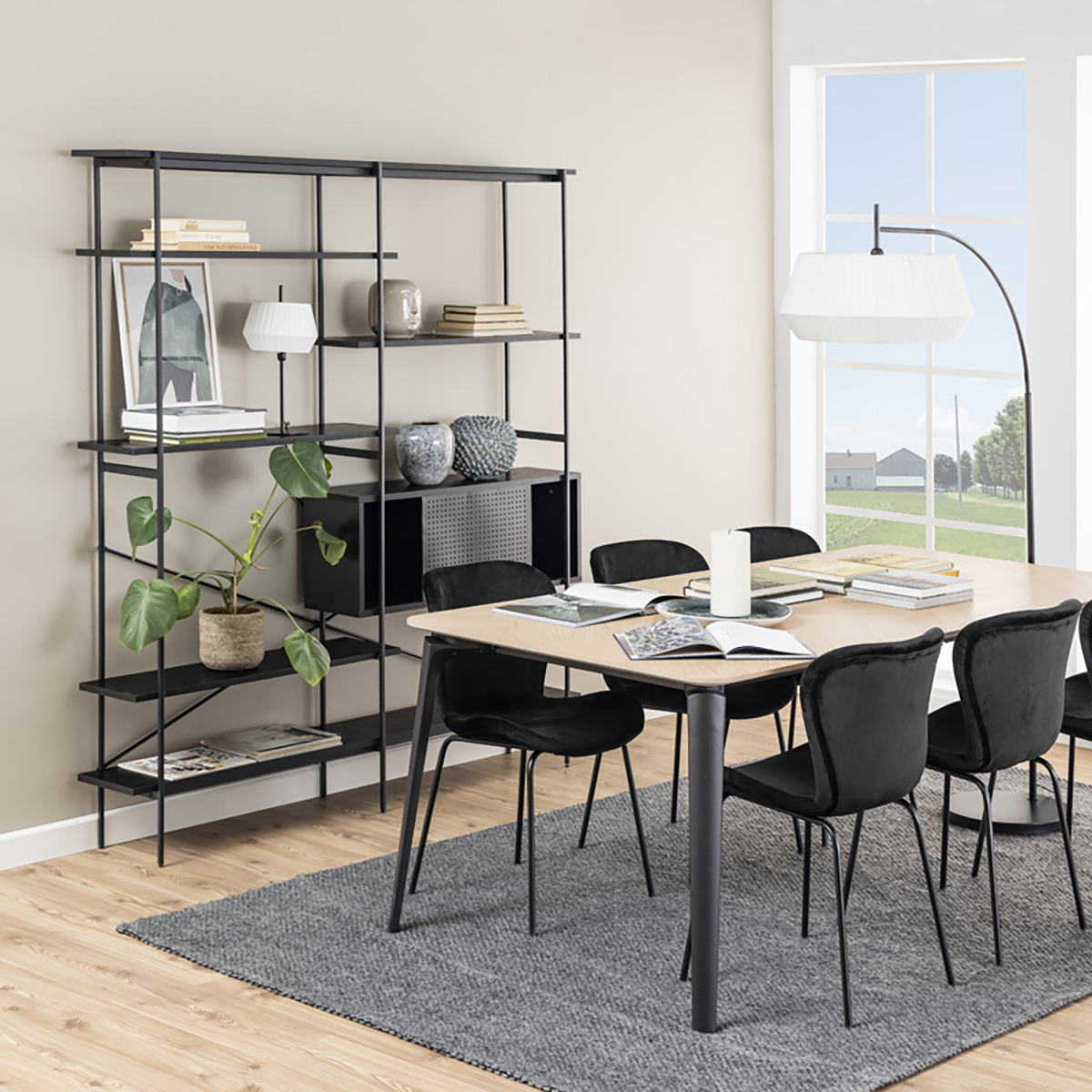 Nik houten wandkast zwart - 172 x 188 cm - boekenkast - wandkast - vakkenkast  - industrieel - open - groot - hoog - woonkamer