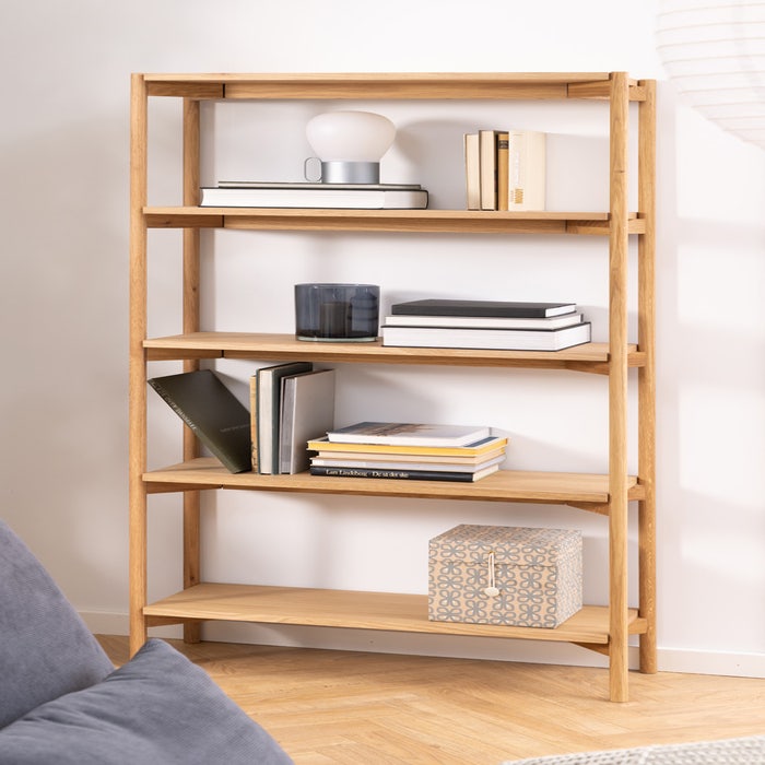 Floris houten boekenkast naturel - 86 x 160 cm - vakkenkast - wandkast - eiken - open - woonkamer - bruin - scandinavisch
