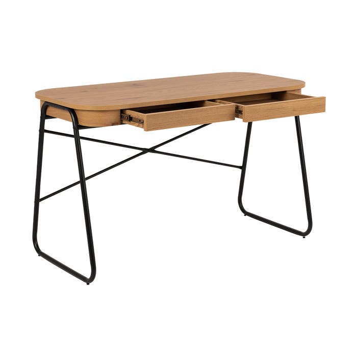 Modern thuiskantoor, houten bureau met lade, klein Modern thuiskantoor, houten bureau met lade, klein
