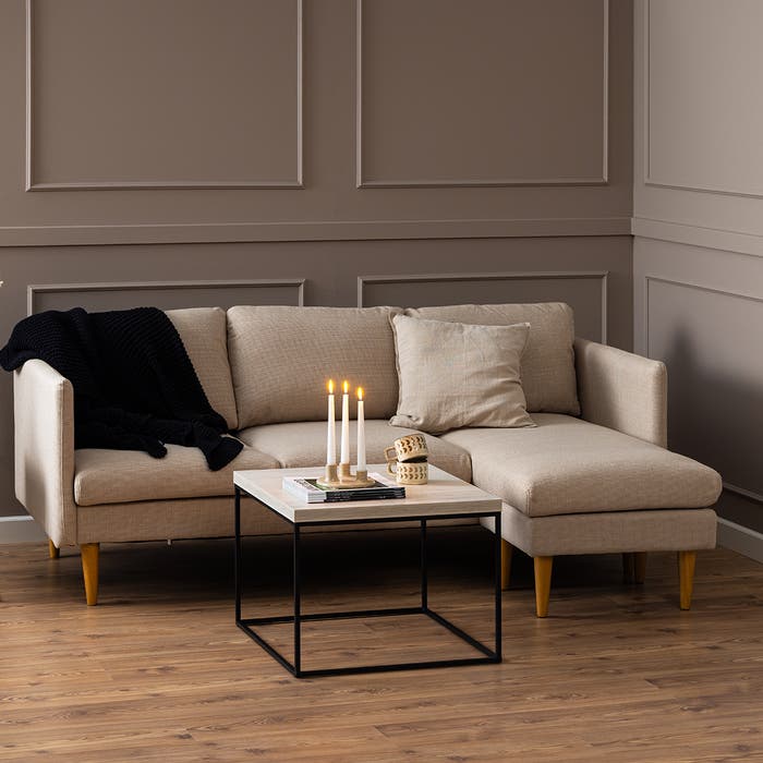 Jelle 2-zits hoekbank beige - met verstelbare chaise longue - 201 cm - zitbank - 2-zits bank - stoffen - links - rechts - landelijk - houten poten - scandinavisch