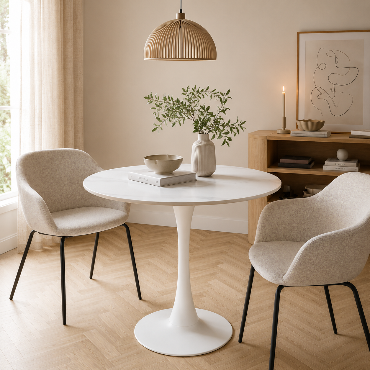 Marly ronde eettafel keramiek wit - Ø90x75 cm marmer - bistrotafel