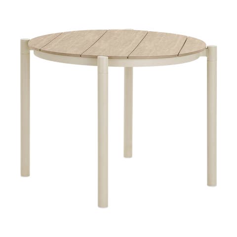 Aliana aluminum tuintafel met houtlook zand - Ø90 x 74 cm