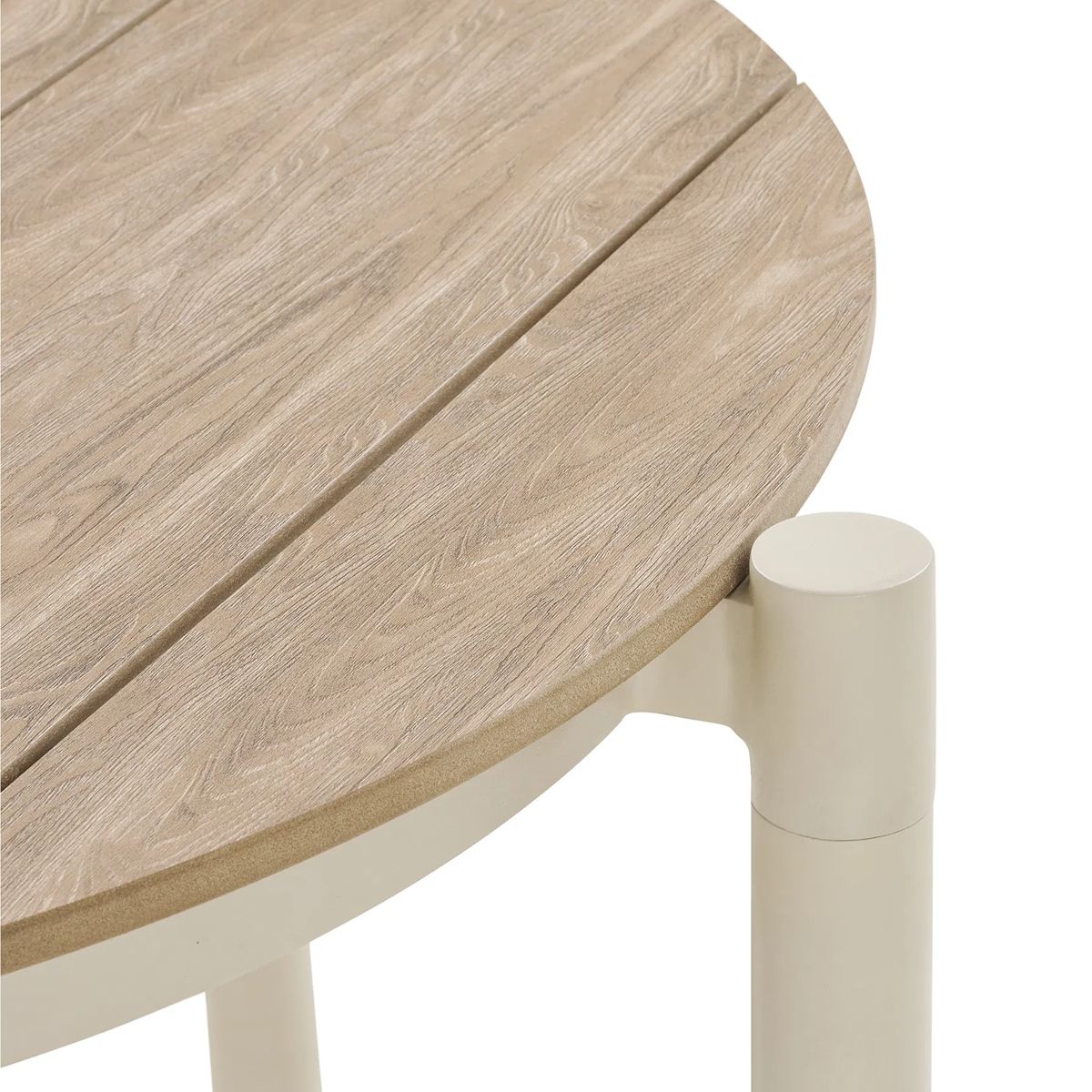 detail blad Aliana aluminum tafel met houtlook zand - Ø90 x 74 cm
