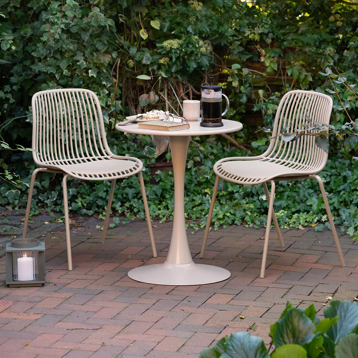 Amyra metalen tuintafel beige - Ø60 x 72 cm bistrotafel - taupe - terrastafel