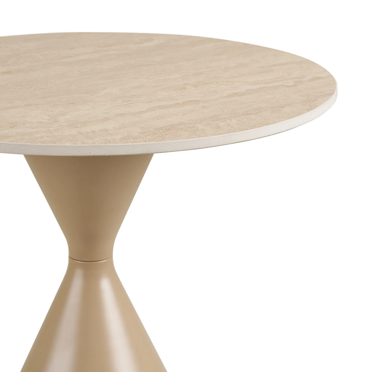 detail van het keramiek blad beige - Ø50 - metalen bijzettafel Anisa