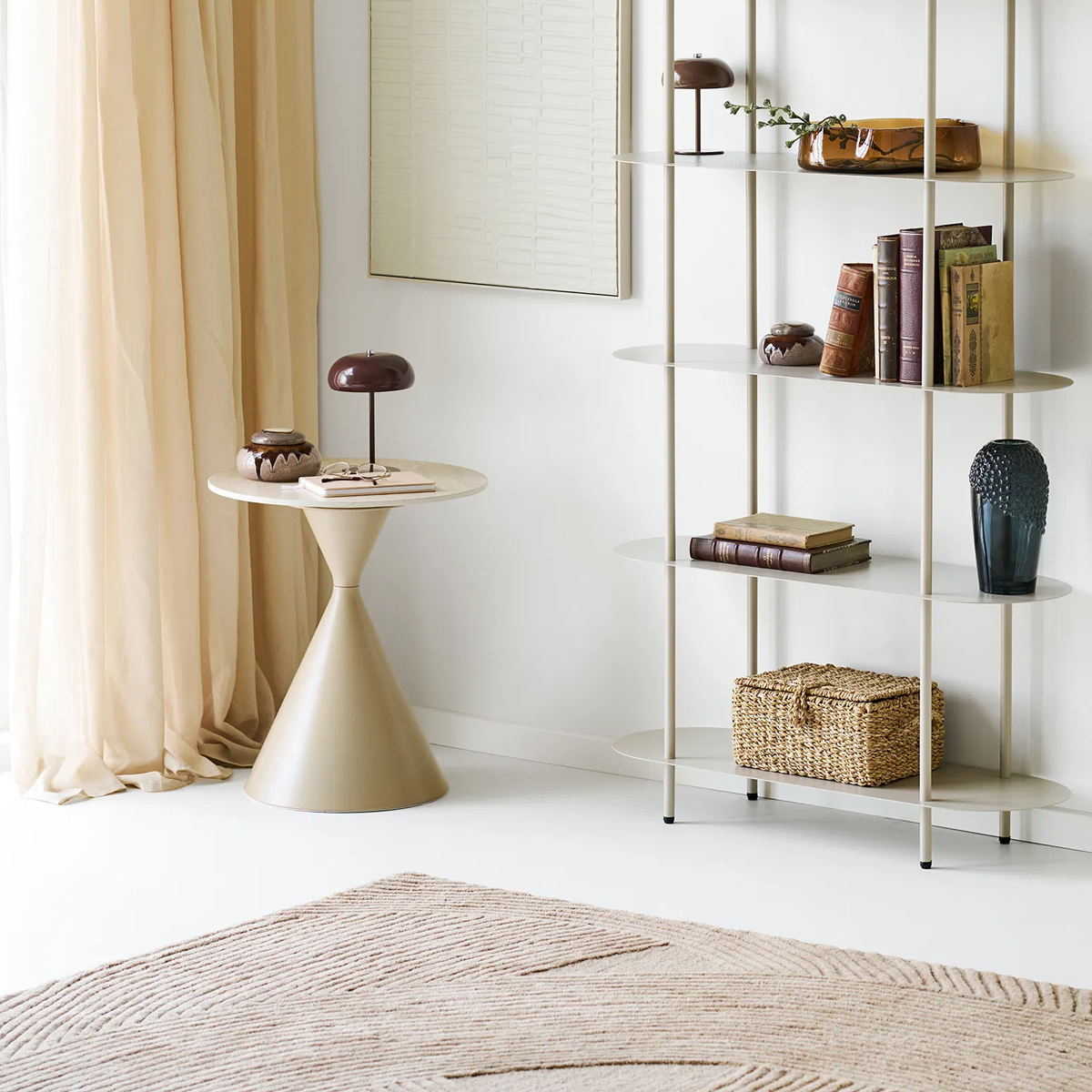 Anisa metalen bijzettafel met keramiek blad beige -  Ø50 zand - travertin