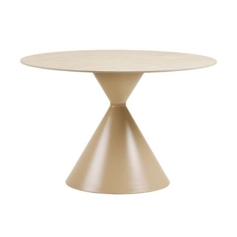 Anisa metalen eettafel met keramiek blad beige - Ø120