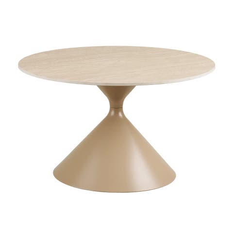 Anisa metalen salontafel met keramiek blad beige - Ø70