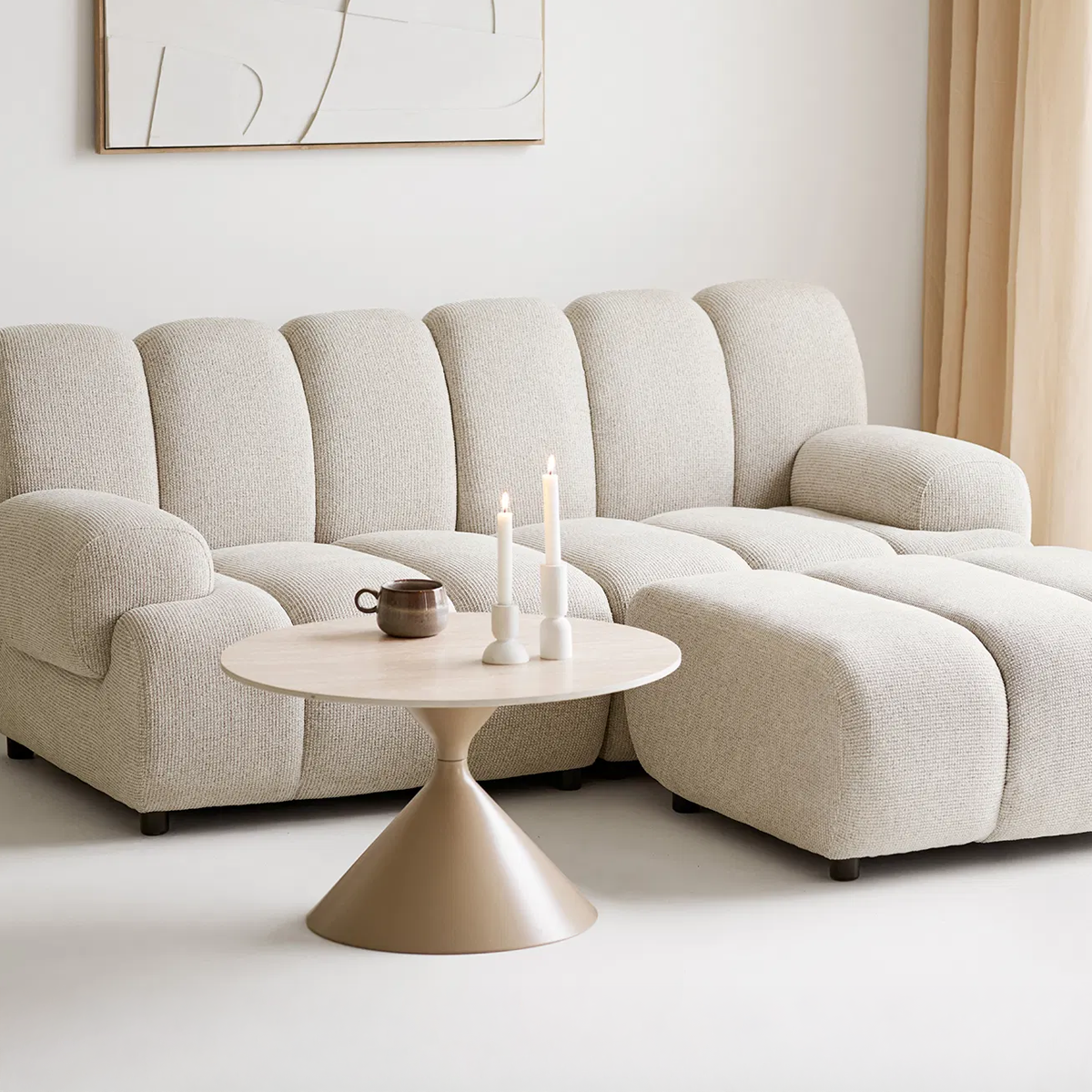 Anisa metalen salontafel met keramiek blad beige - Ø70 zand - travertin