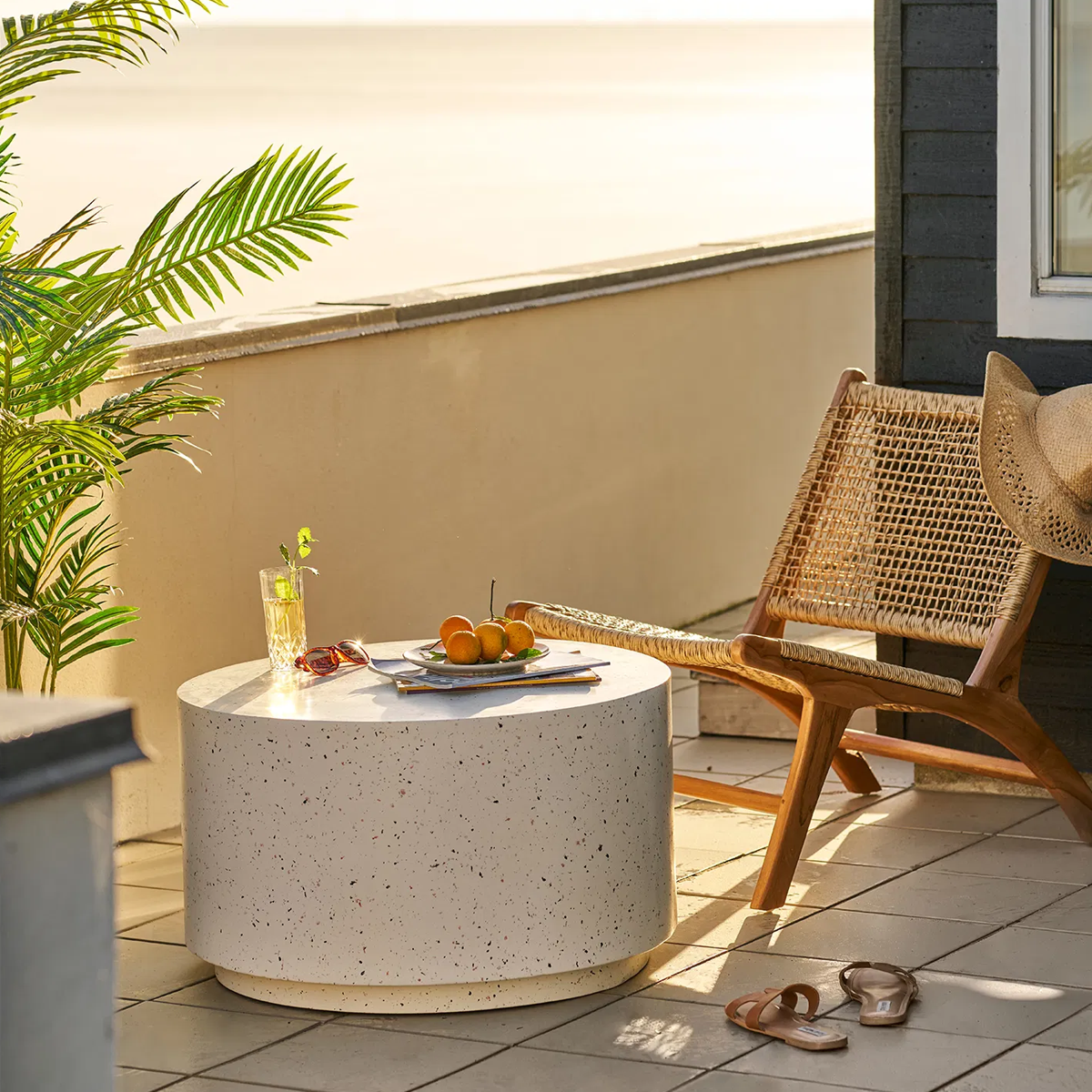 Boan ronde fiberclay salontafel gebroken wit -  Ø70 x 40 cm tuintafel - terazzo