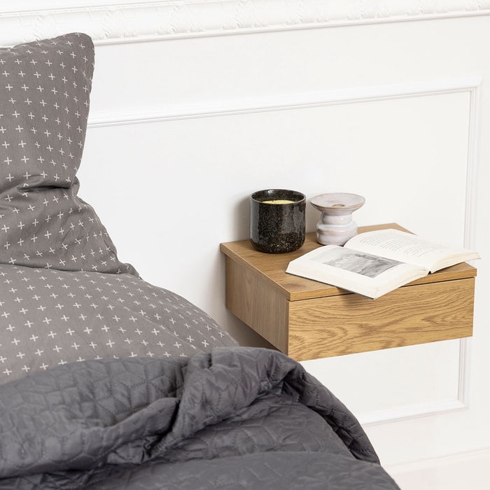 Bram houten nachtkastje bruin - 37 x 32 cm - met lade - zwevend - hangend - landelijk - hang - scandinavisch - aan de muur - wand
