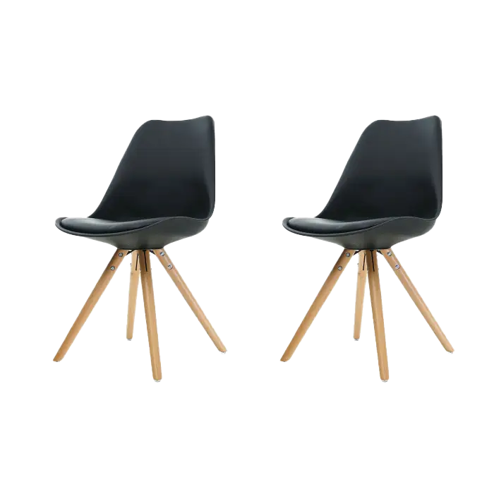 Legno stoel - Zwarte zitting - Houten onderstel - Set van 2
