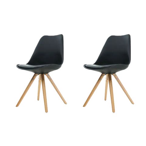 Legno stoel - Zwarte zitting - Houten onderstel - Set van 2