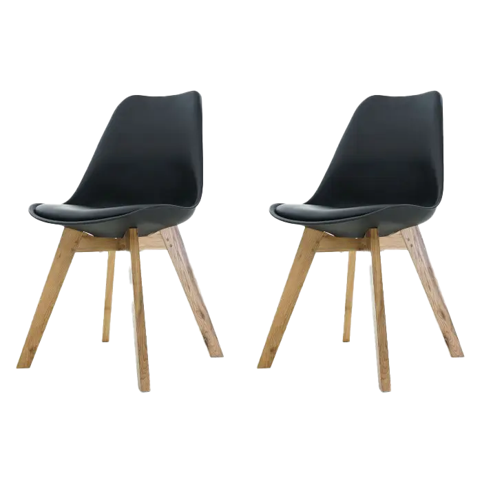 Madera eetkamerstoel zwart - Houten onderstel - Set van 2