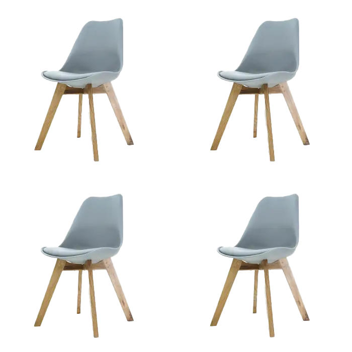 Madera eetkamerstoel lichtgrijs - Houten onderstel - Set van 4
