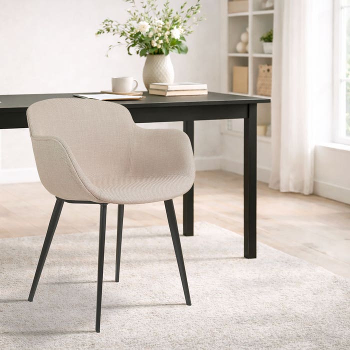 Elma eetkamerstoel beige met armleuning  japandi - design - crème - scandinavisch  - luxe - stof - armstoel - comfortabele