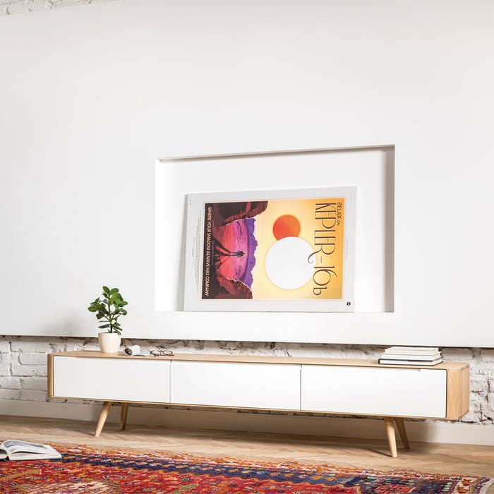 Ena lowboard houten tv meubel whitewash - 225 x 42 cm - kast - eiken - retro - scandinavisch - woonkamer - modern - ondiep - ronde hoeken - kast met lades