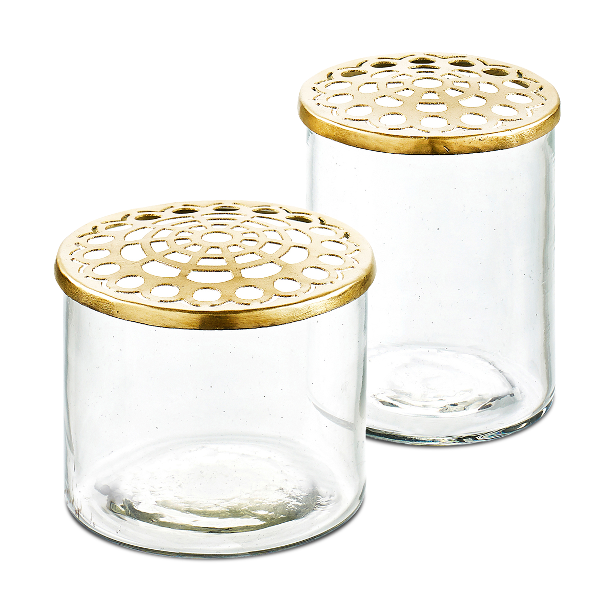 Elva glazen vaasjes met goud - set van 2