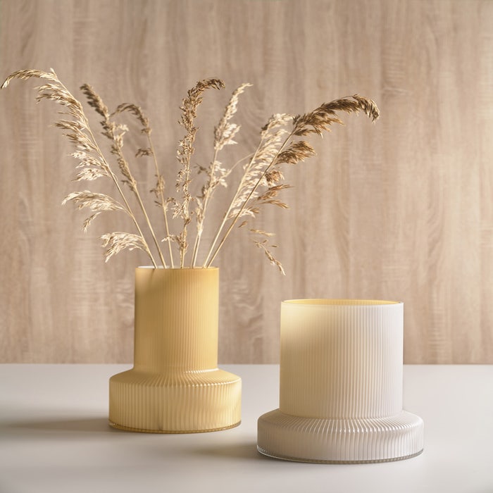 Hvils glazen vaas wit - 21 x 29 cm - geribbeld - hoog - beige - crème