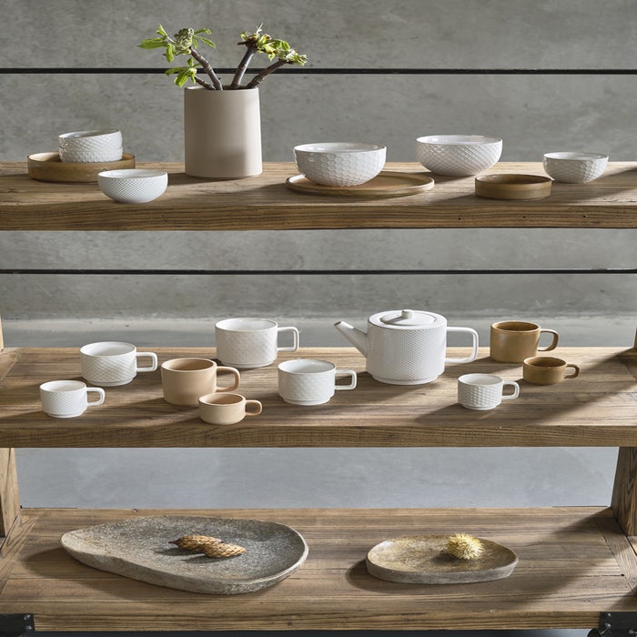 Elstra koffiekopjes met patroon gebroken wit - set van 4 - koffiemok - met oor - beker - 300 ml - gebroken wit