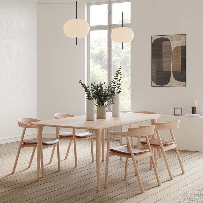 Fawn table houten eettafel whitewash - 200 x 90 cm - tafel - eetkamertafel - 6 persoons - massief eiken - rechthoekig - scandinavisch - licht eiken