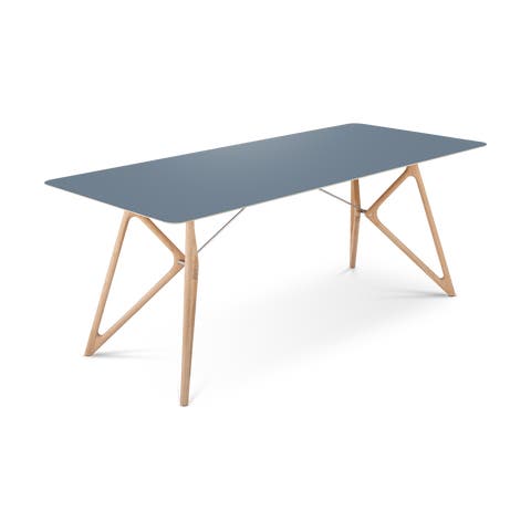 Tink table houten eettafel whitewash - met linoleum tafelblad smokey blue - 200 x 90 cm