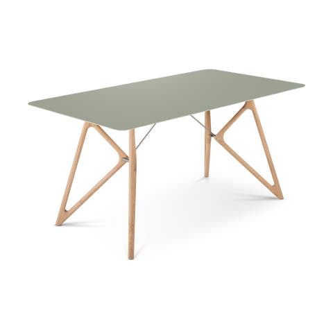 Tink table houten eettafel whitewash - met linoleum tafelblad dark olive - 160 x 90 cm