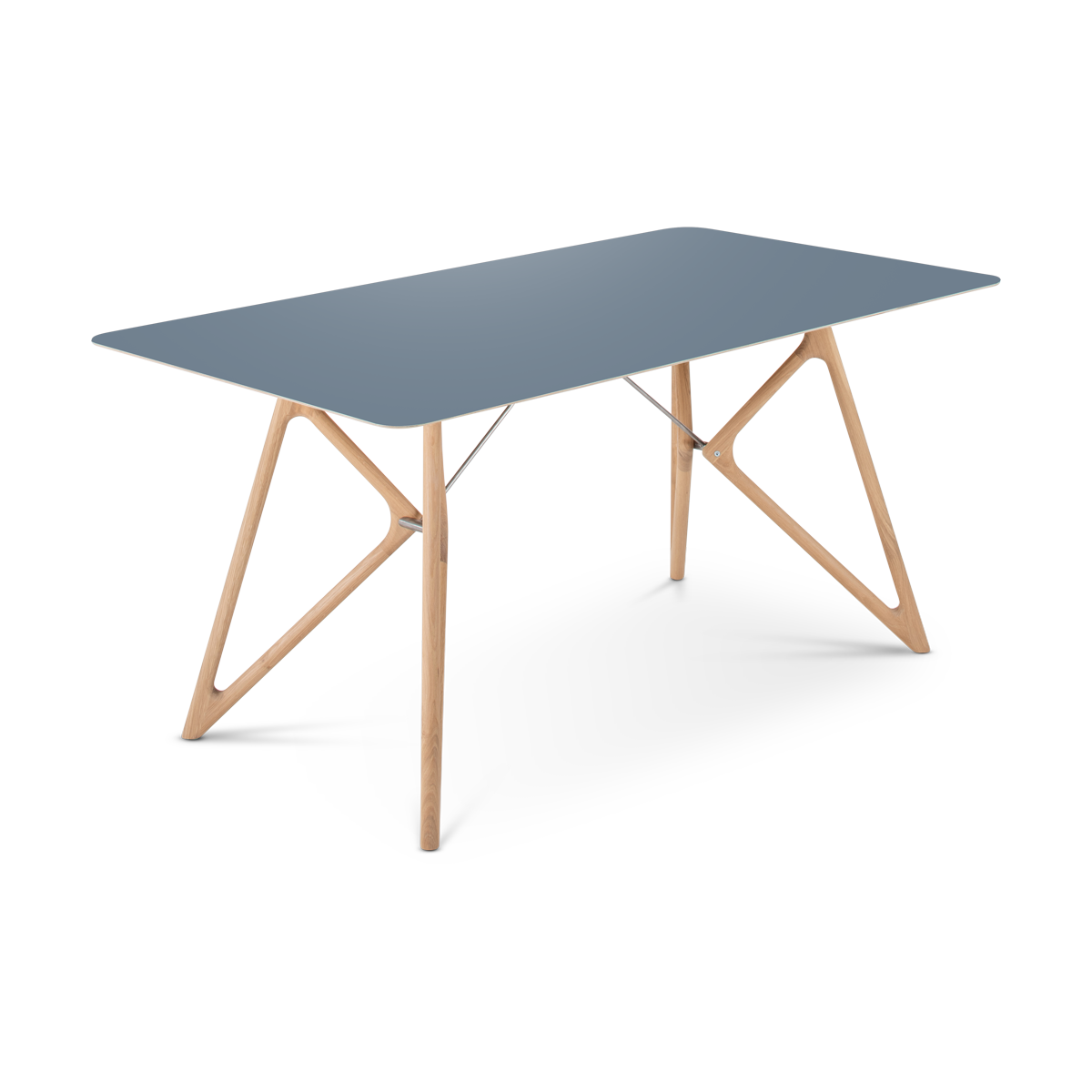 Tink table houten eettafel whitewash - met linoleum tafelblad smokey blue - 160 x 90 cm