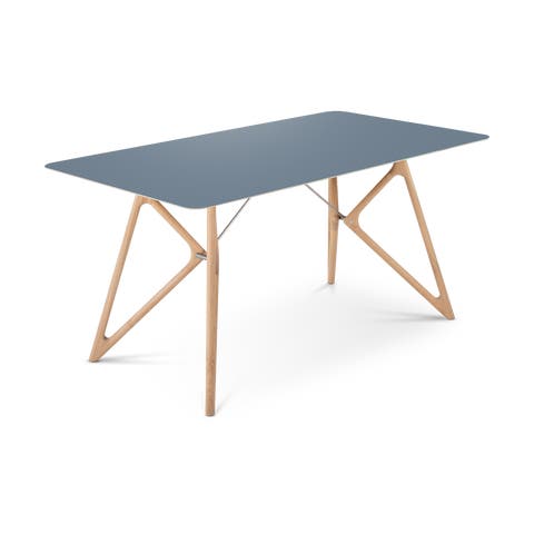 Tink table houten eettafel whitewash - met linoleum tafelblad smokey blue - 160 x 90 cm