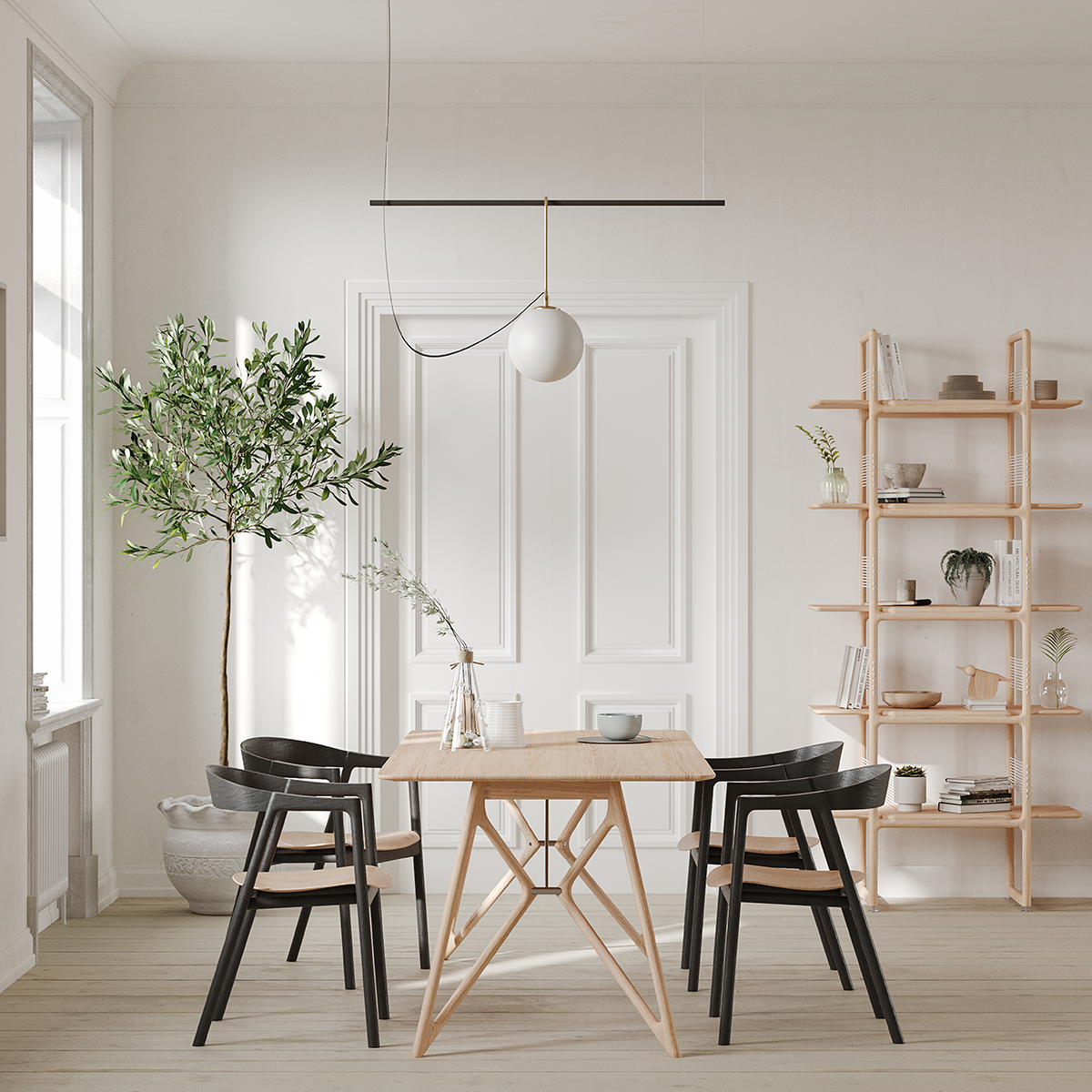 Tink table houten eettafel whitewash - 220 x 90 cm - tafel - eetkamertafel - 6 persoons - massief eiken - rechthoekig - scandinavisch - licht eiken