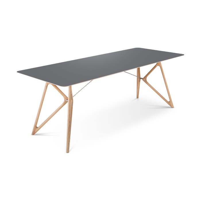 Tink table houten eettafel whitewash - met linoleum tafelblad nero - 220 x 90 cm