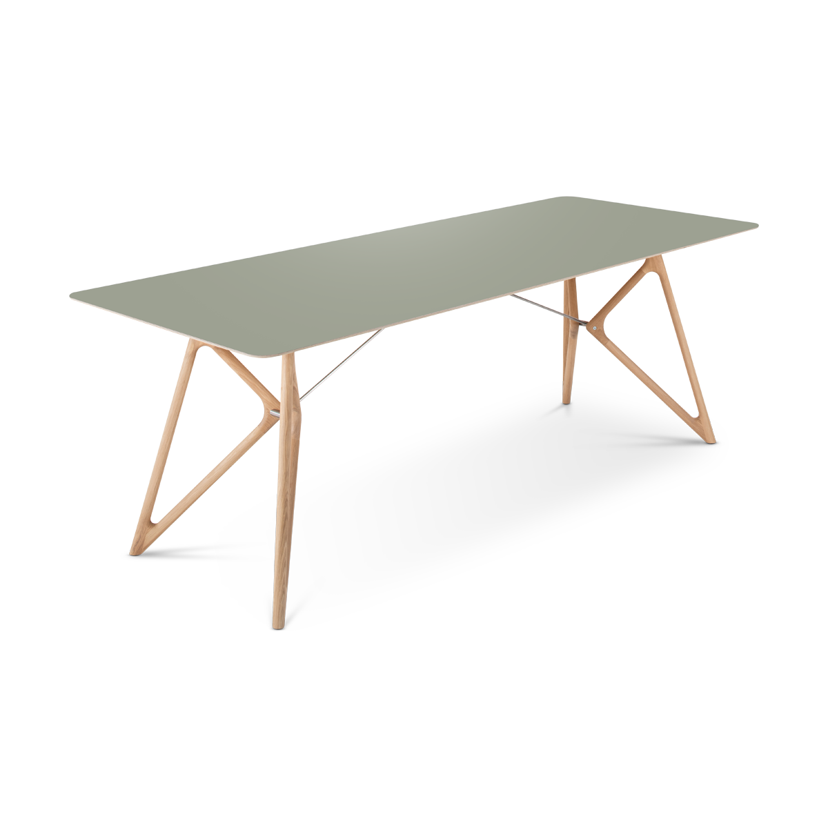 Tink table houten eettafel whitewash - met linoleum tafelblad dark olive - 220 x 90 cm