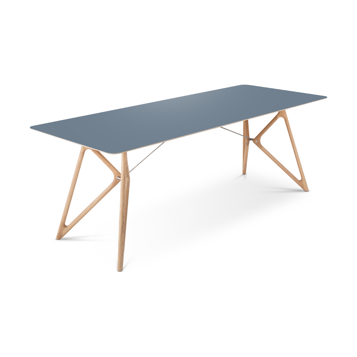 Tink table houten eettafel whitewash - met linoleum tafelblad smokey blue - 220 x 90 cm
