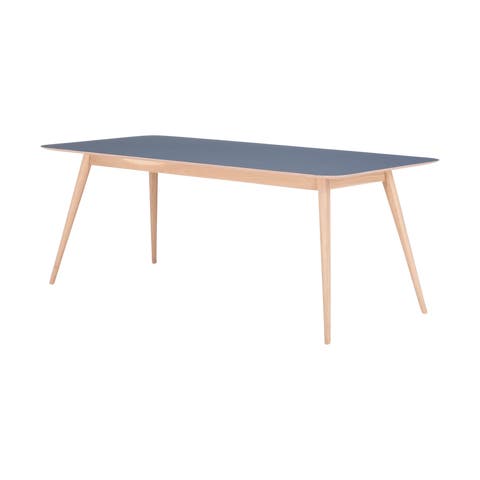 Stafa table houten eettafel whitewash - met linoleum tafelblad smokey blue - 200 x 90 cm