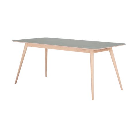 Stafa table houten eettafel whitewash - met linoleum tafelblad dark olive - 220 x 90 cm
