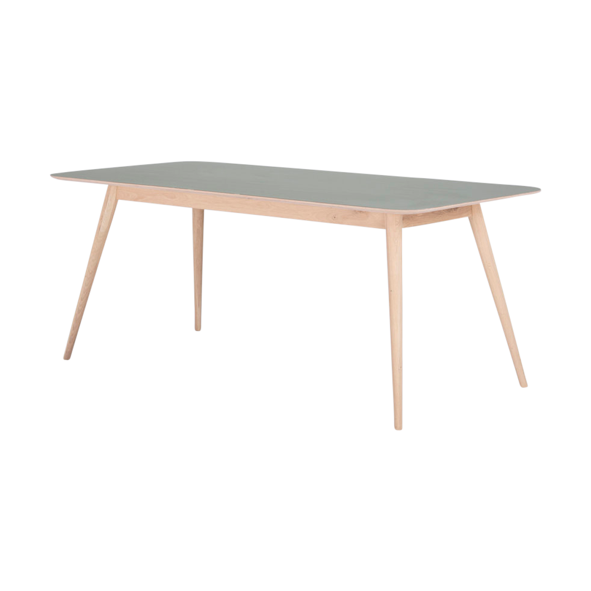 Stafa table houten eettafel whitewash - met linoleum tafelblad dark olive - 200 x 90 cm